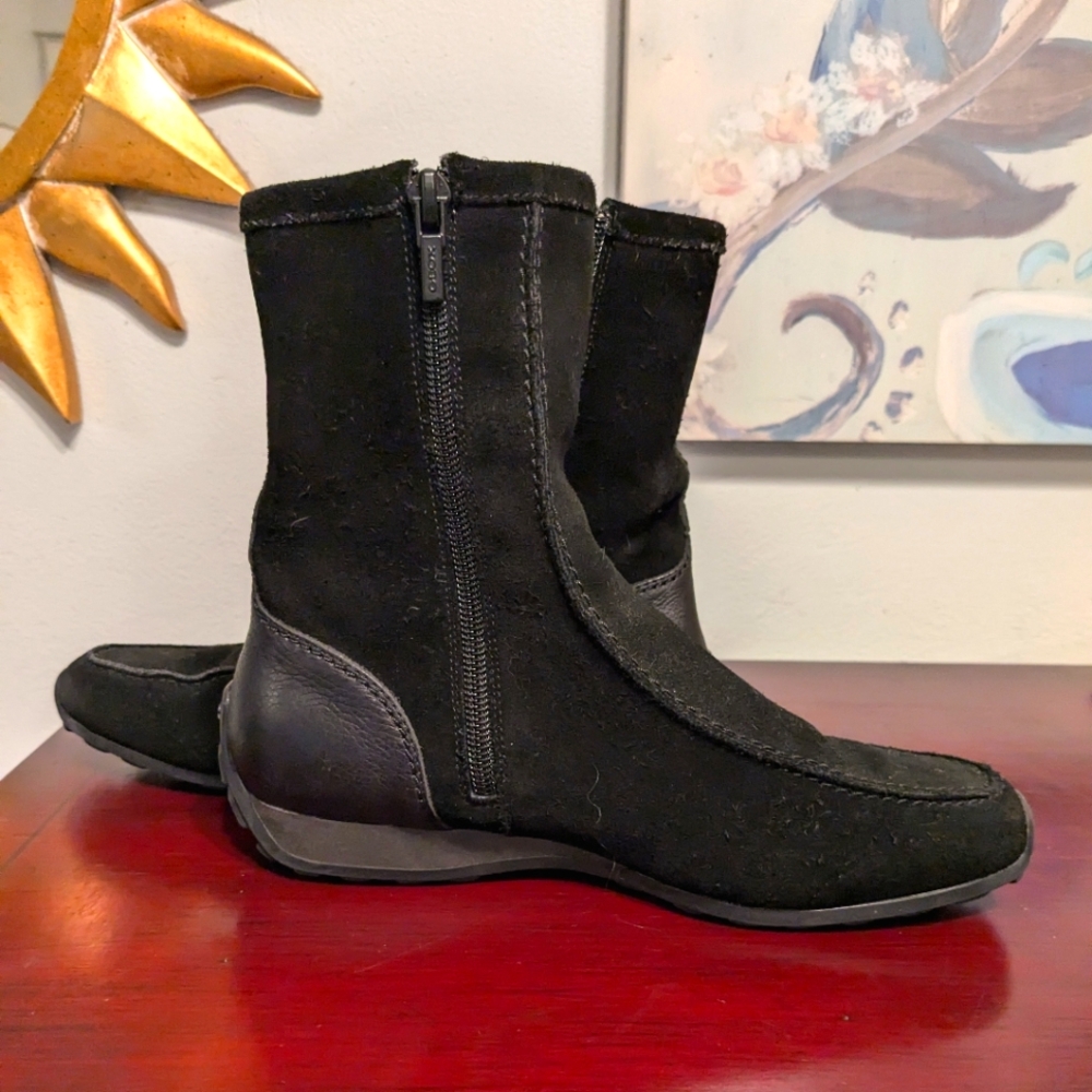 Driving Boots Suede Geox Respira Women's 5.5 Black Zip Up Sherpa Lining